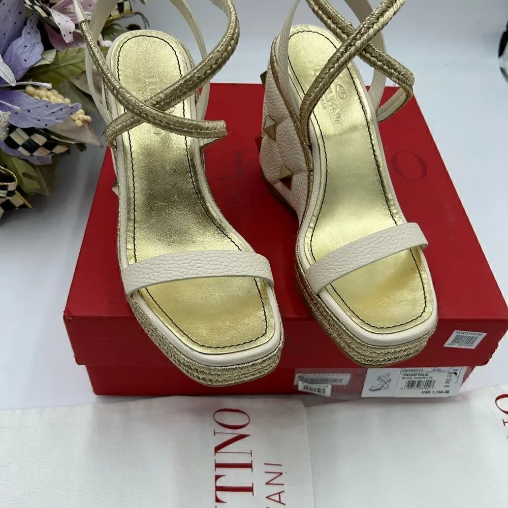 Women’s Valentino,Garavani , Roman stud, espadrille wedge size 39.5 made Italy